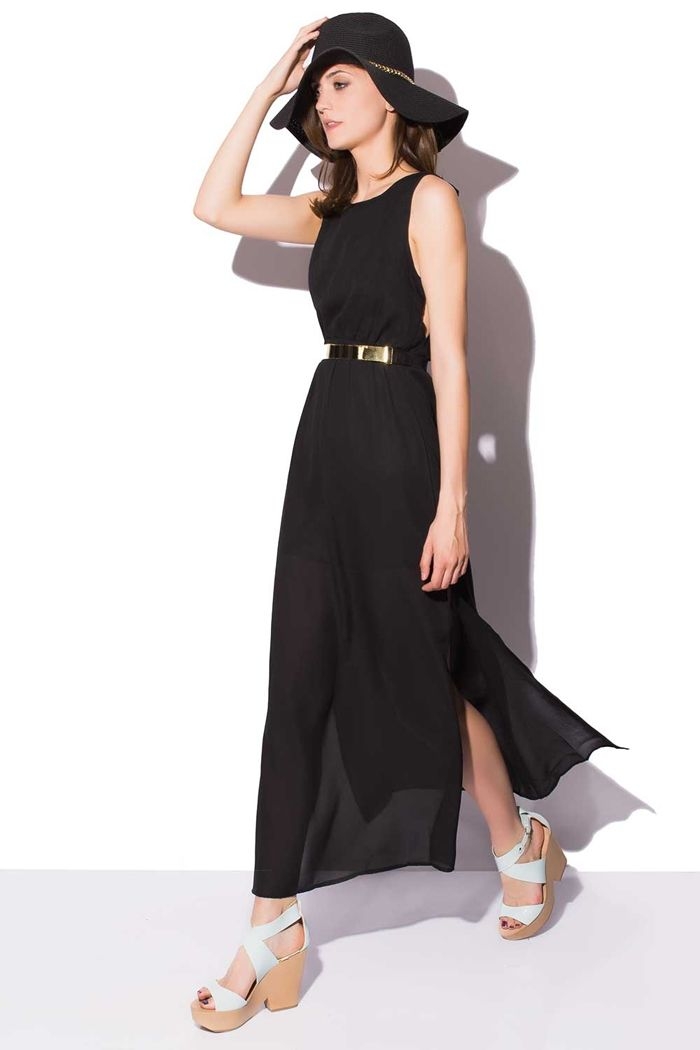 vestido largo negro escote espalda tiras cruzadas